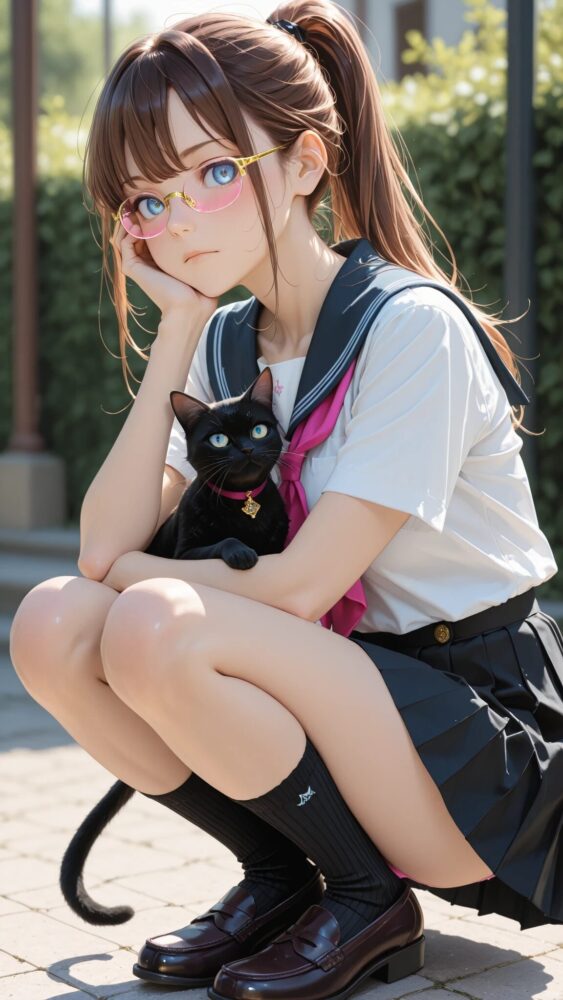 眼鏡女子高生のしゃがみパンチラ