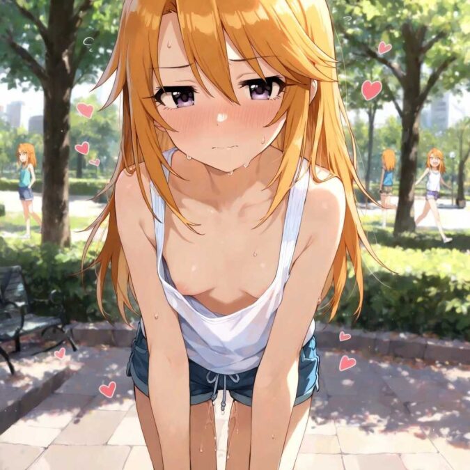 タンクトップからおっぱいが見える貧乳美少女