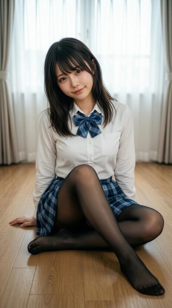 制服美少女の黒ストッキング