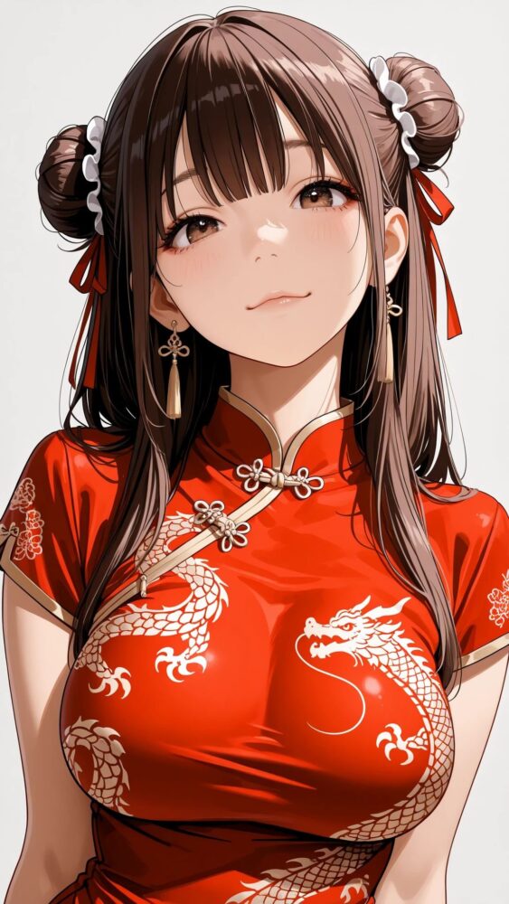 チャイナドレスを着た巨乳美少女