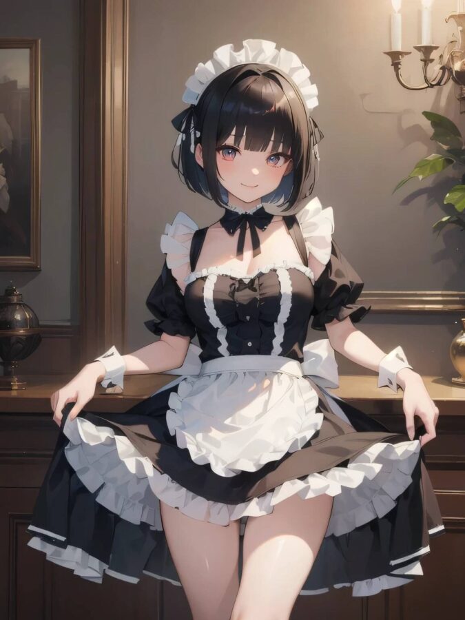 美少女メイドがスカートをたくし上げ美脚を披露