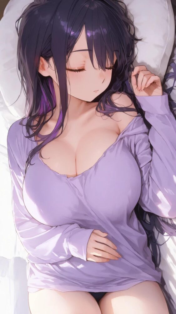 寝ている巨乳美少女